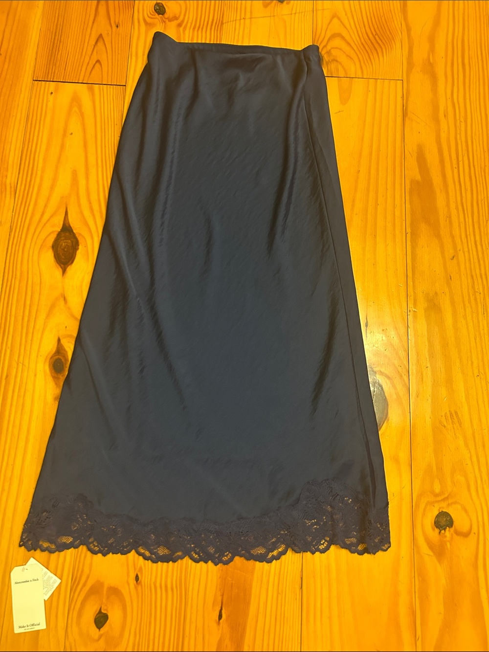 Abercrombie & Fitch Navy Maxi Slip Skirt with Lace Trim